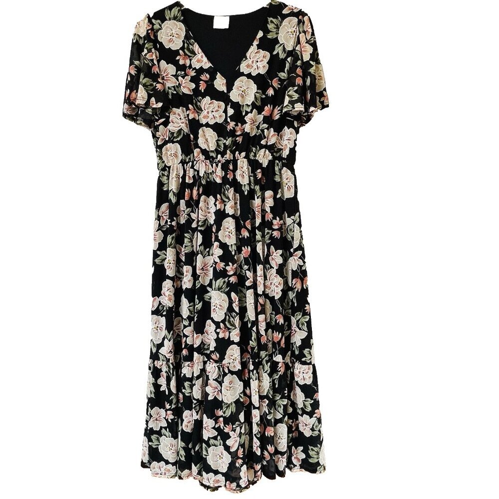 Sirenlily Midi Dress Womens Large Floral Boho Beach Party Cottage‎ Garden Flowy